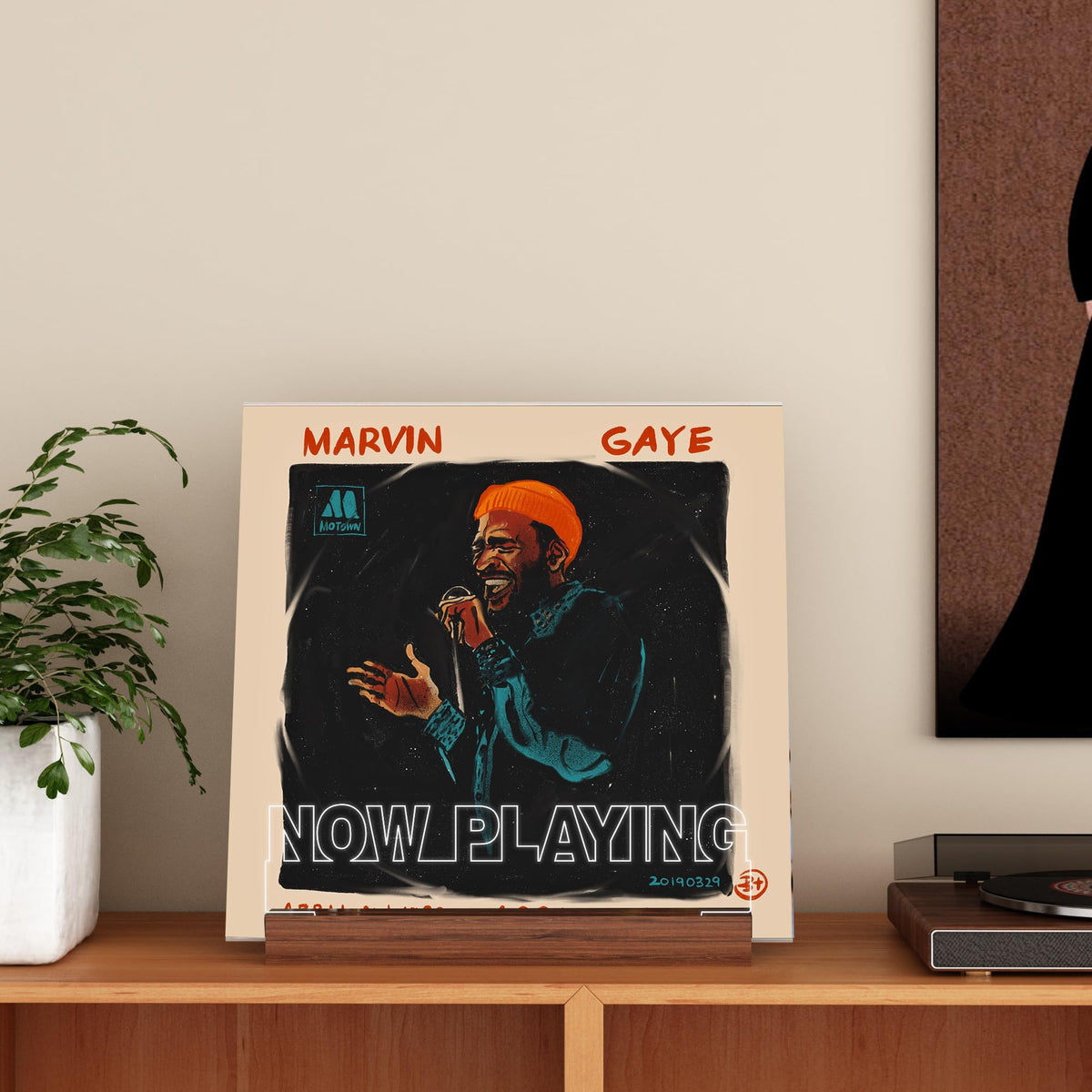 YuanDian wood base with acrylic display keeps albums upright