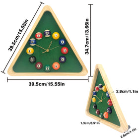 Yuanhe billiards pool ball clock in-room setup shows versatile decor for bars and living rooms.