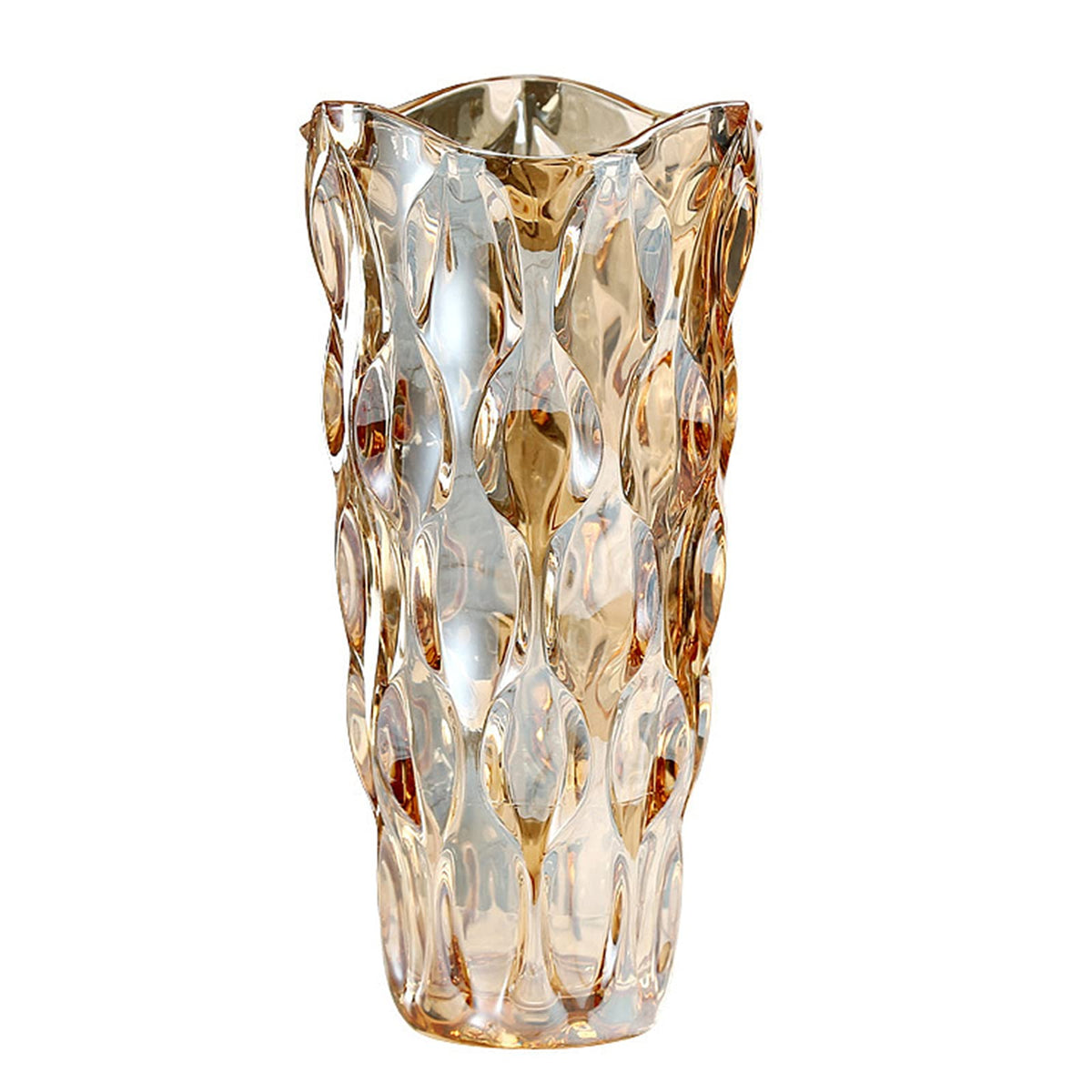 Yuccasly amber glass vase front view enhances table decor with warm, glowing tones