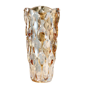 Yuccasly amber glass vase front view enhances table decor with warm, glowing tones