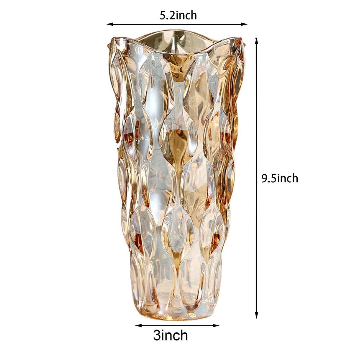 Yuccasly amber glass vase side view shows clean lines for contemporary settings
