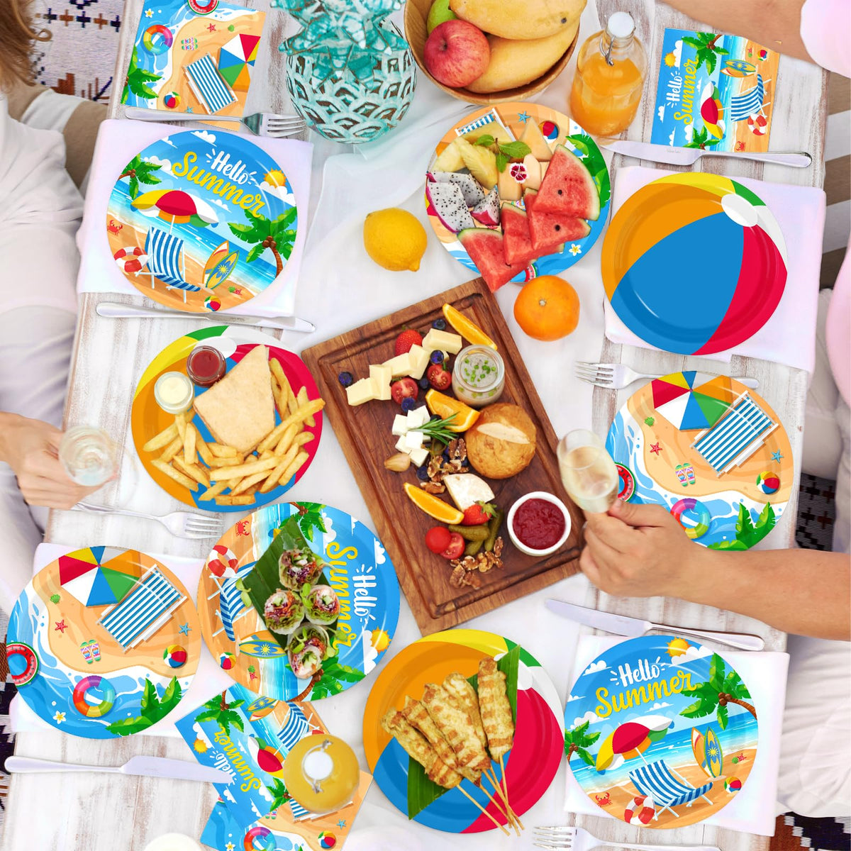 YUCPOJU beach ball dessert plates add playful flair to tropical treats.