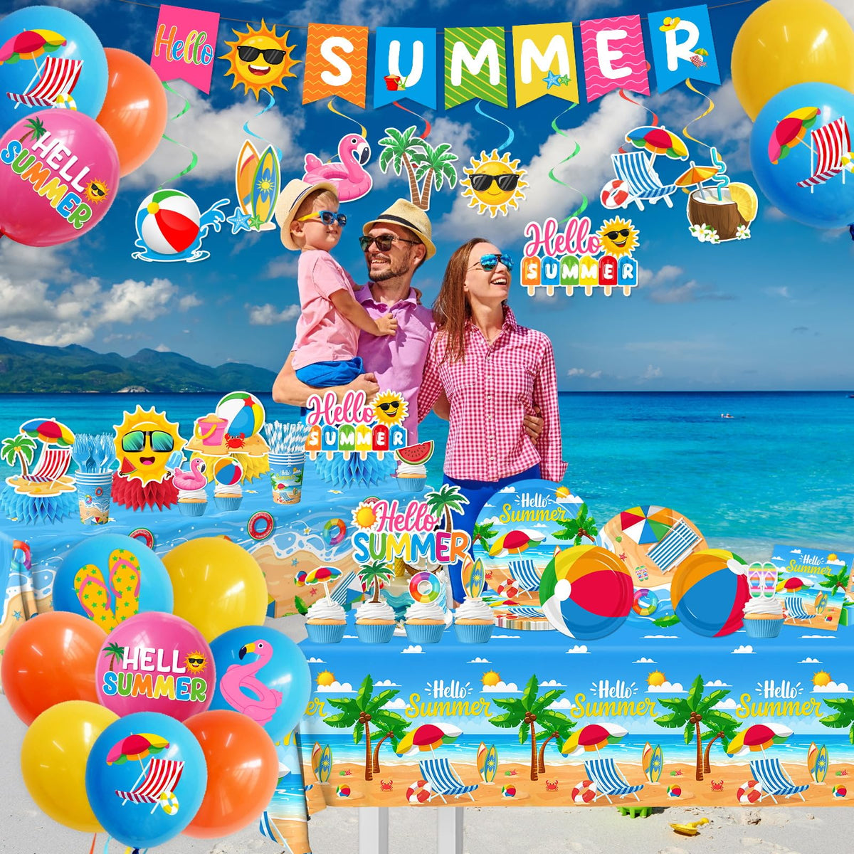 YUCPOJU beach tablecloth provides vibrant backdrop and seaside-ready protection.