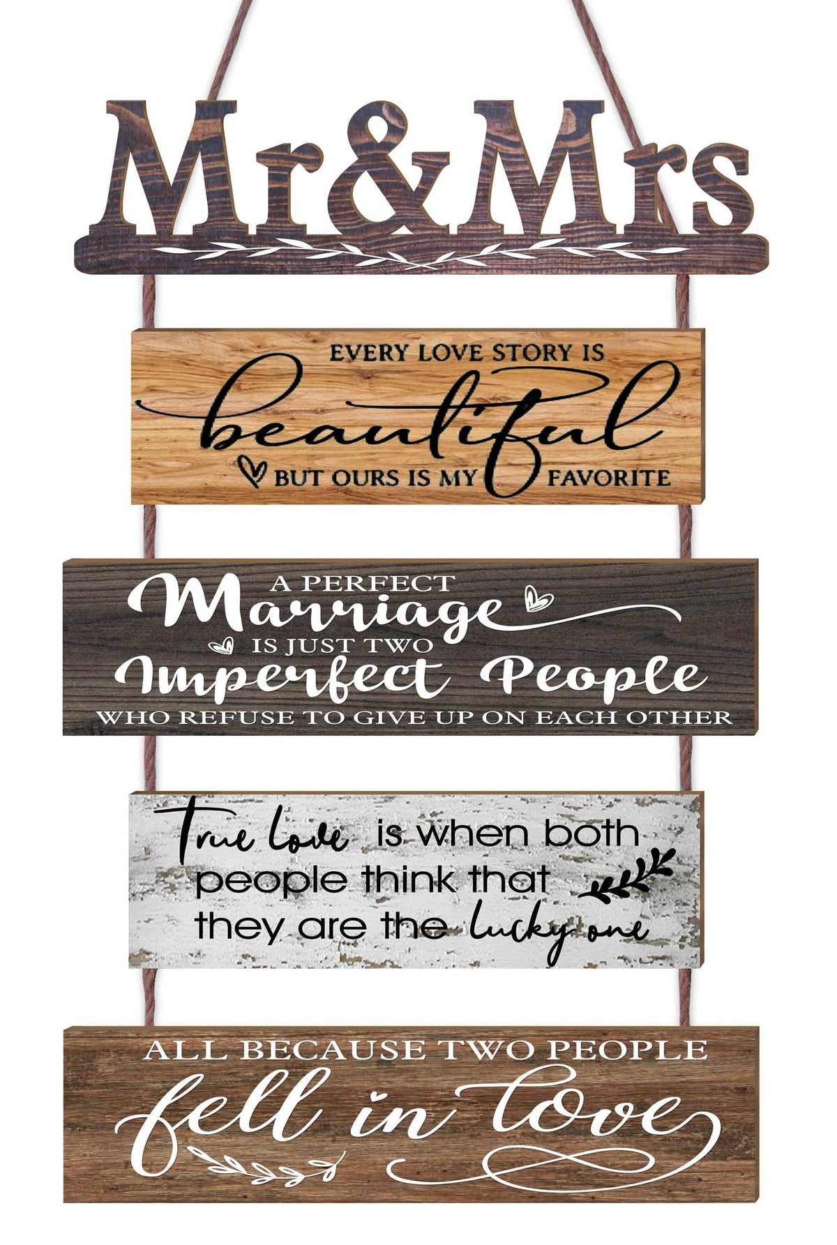 Yudarte Mr & Mrs rustic wall collage sign with five panels for wedding or anniversary decor.