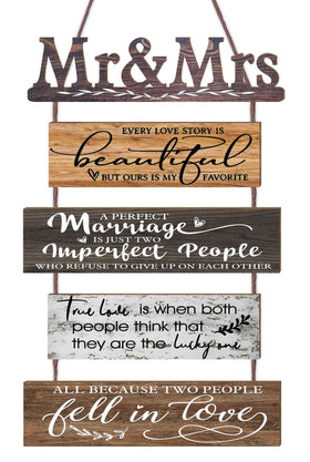 Yudarte Mr & Mrs rustic wall collage sign with five panels for wedding or anniversary decor.
