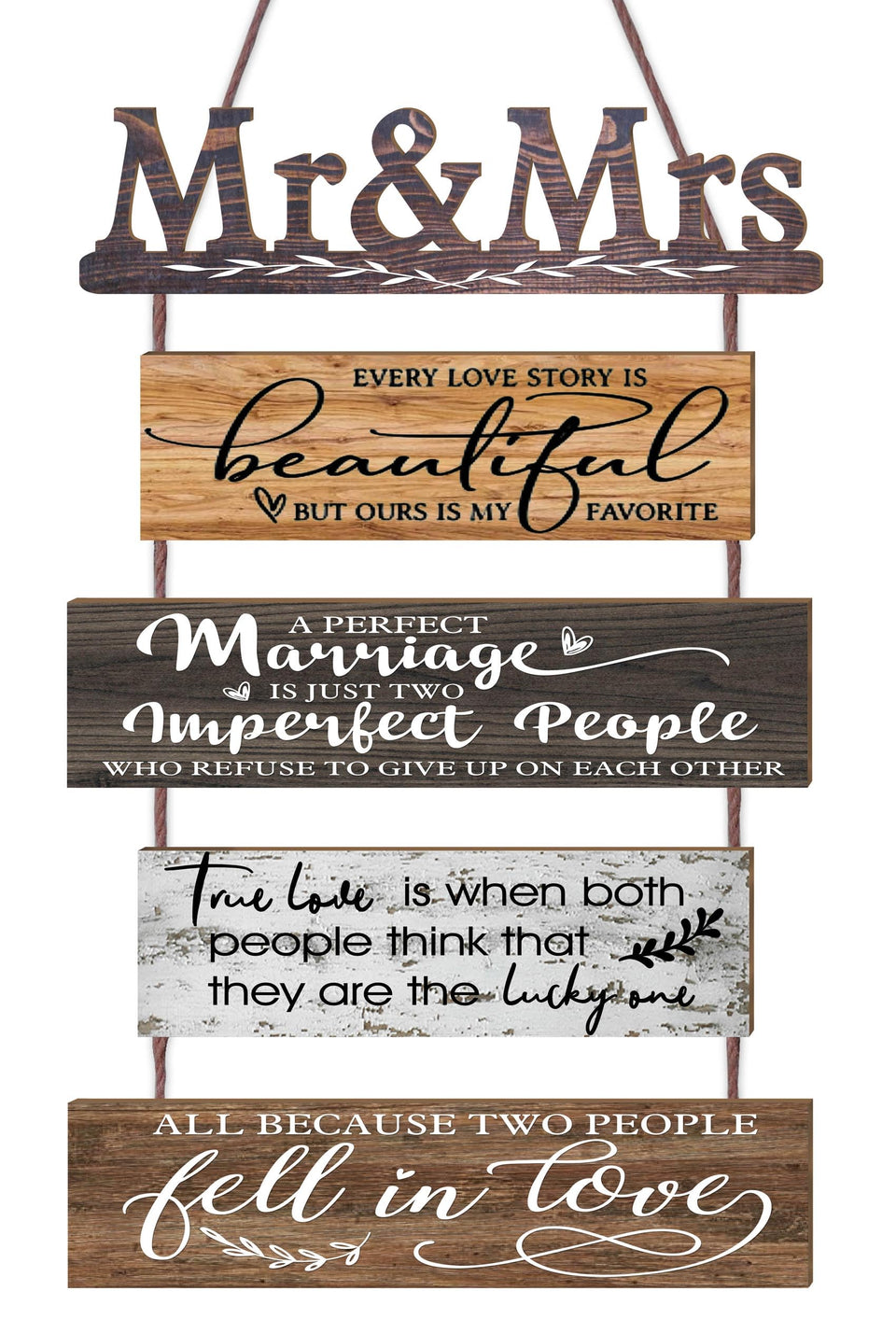 Yudarte Mr & Mrs rustic wall collage sign with five panels for wedding or anniversary decor.