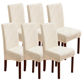 YUEANG beige dining chair covers in a 6-pack, ready to refresh dining room chairs.