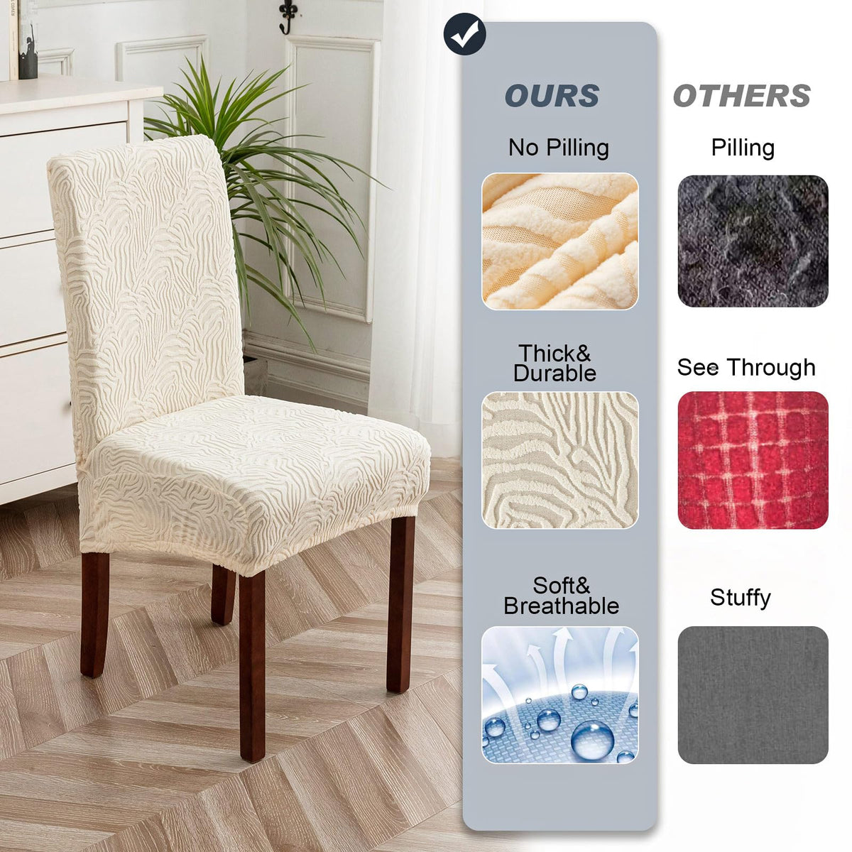 YUEANG jacquard beige design adds elegant texture to dining chairs.