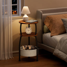 Yuede bedside nightstand with fabric basket storage