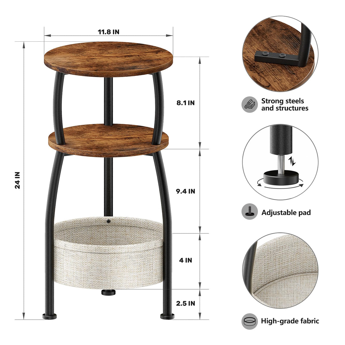 Yuede round side table bottom bin storage for organization