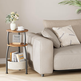 Yuede round side table middle shelf for books and decor