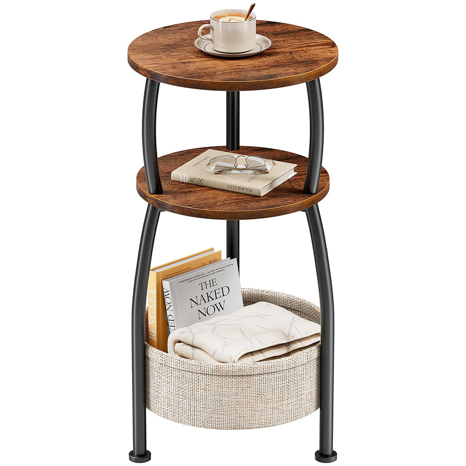 Yuede round side table top view showing compact 3-tier storage