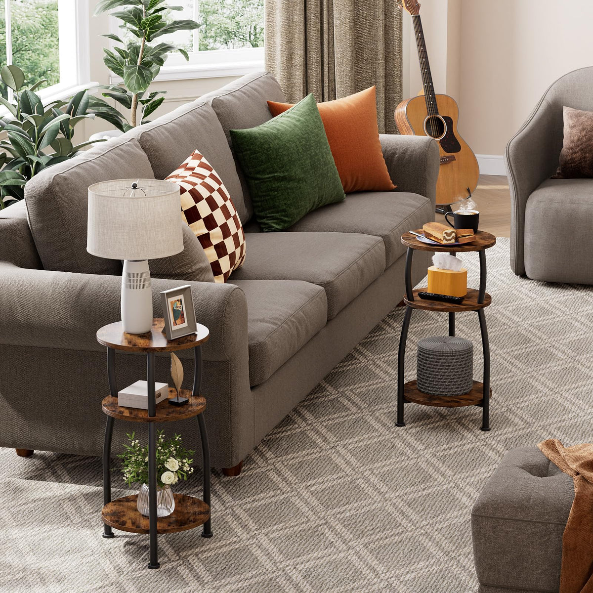 Yuede round side table styled in a living room as an accent.