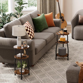 Yuede round side table styled in a living room as an accent.