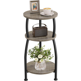 Yuede small round side table with 3-tier shelves for compact spaces and organized surfaces.