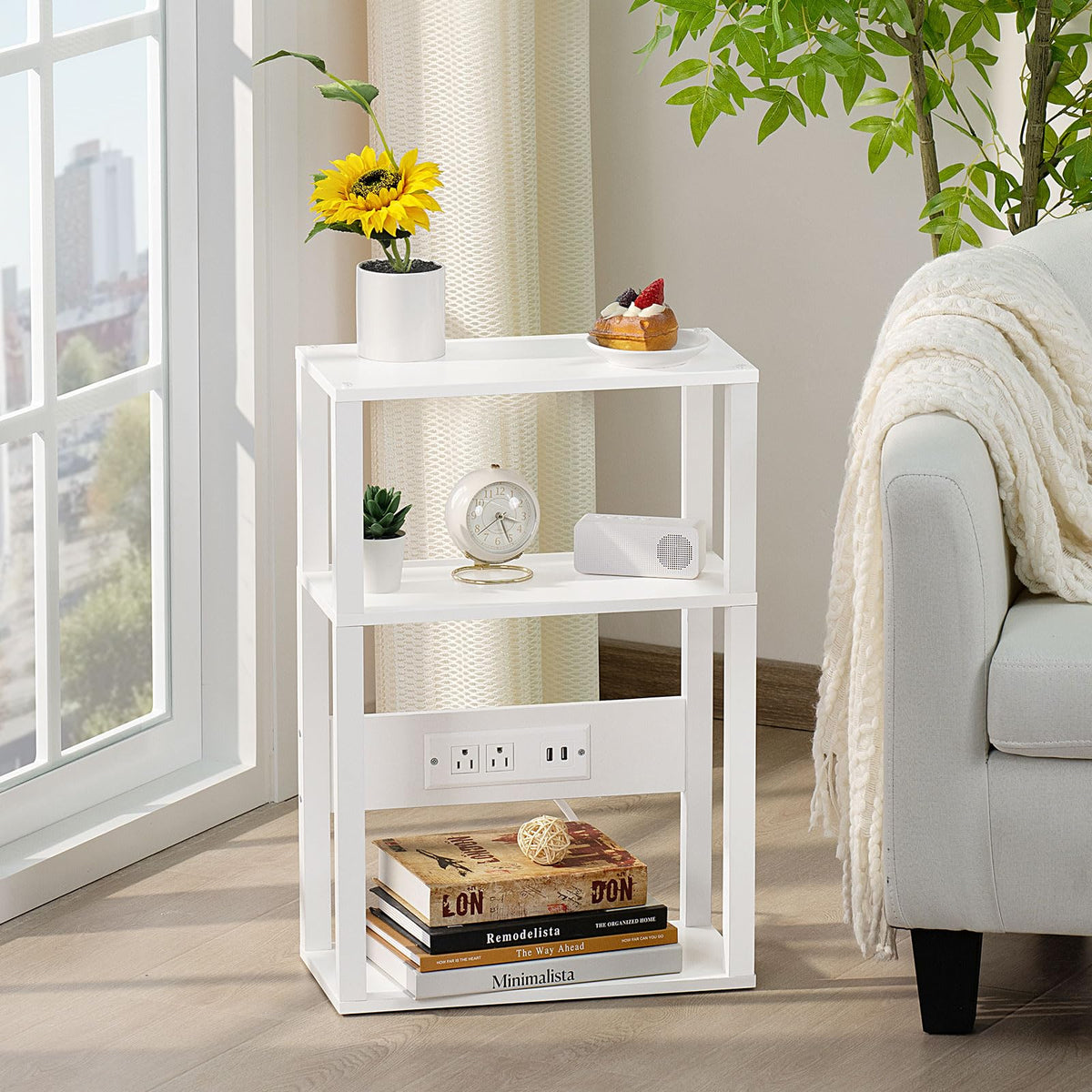 YUFAM nightstand with USB ports for organized charging