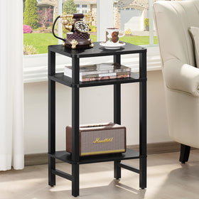 YUFAM three-tier end table showcases sturdy wood pillars for stability.