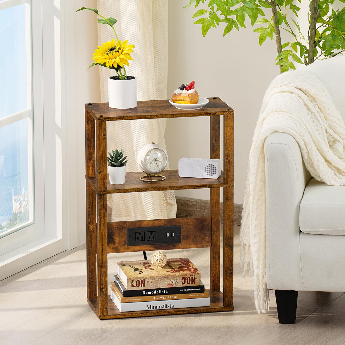 YUFAM built-in USB ports and outlets provide convenient charging options.