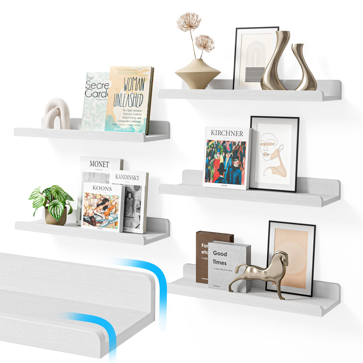 YUFLINX 16-inch white floating shelf with anti-crash corners for safer kid spaces.