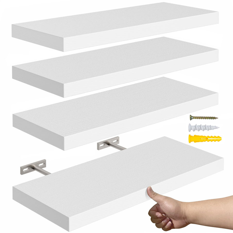 YUFLINX 16-inch floating wall shelf set for versatile living room display and storage.