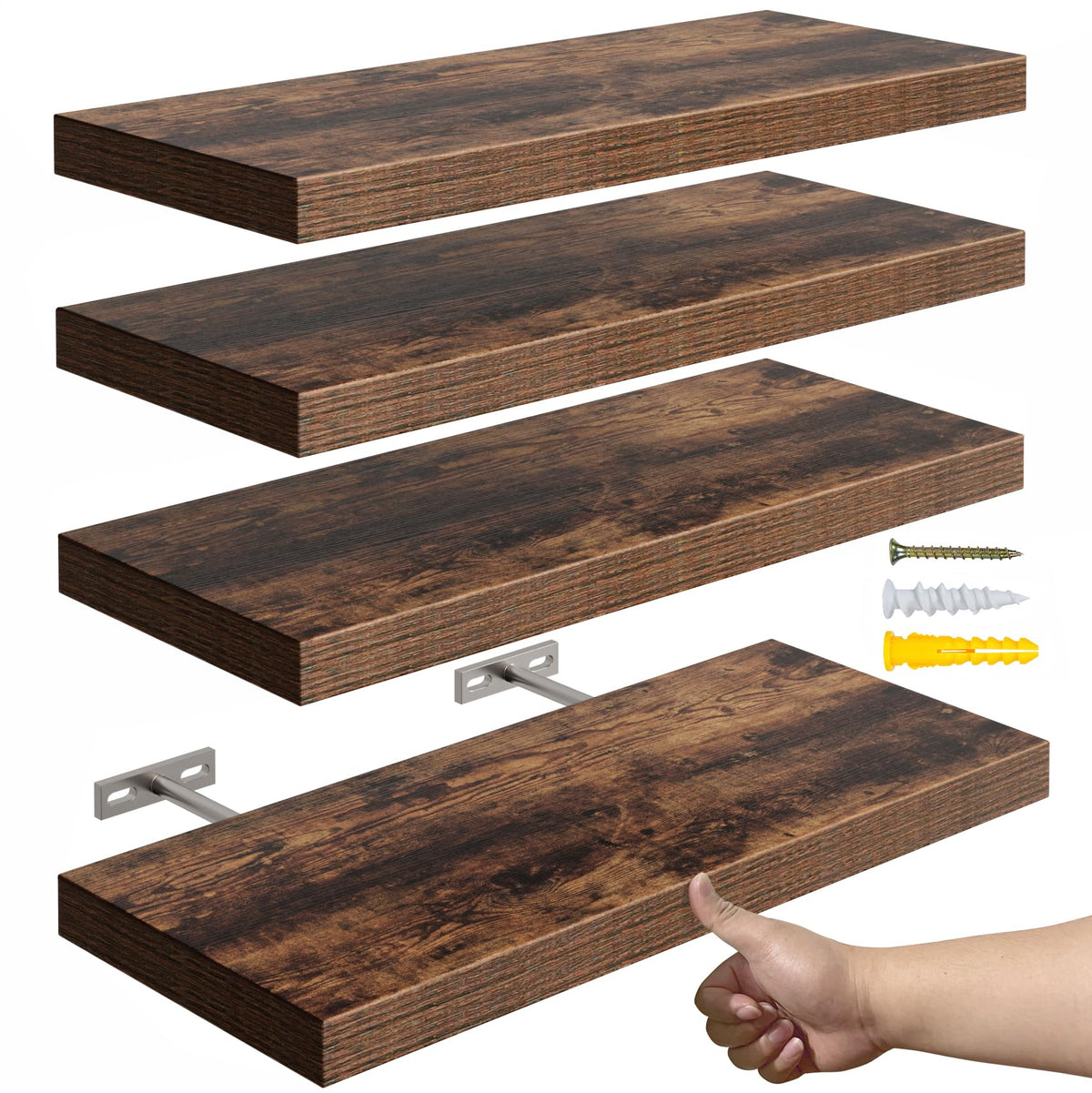 YUFLINX 16-inch rustic brown floating shelves set of 4 mounted for stylish storage