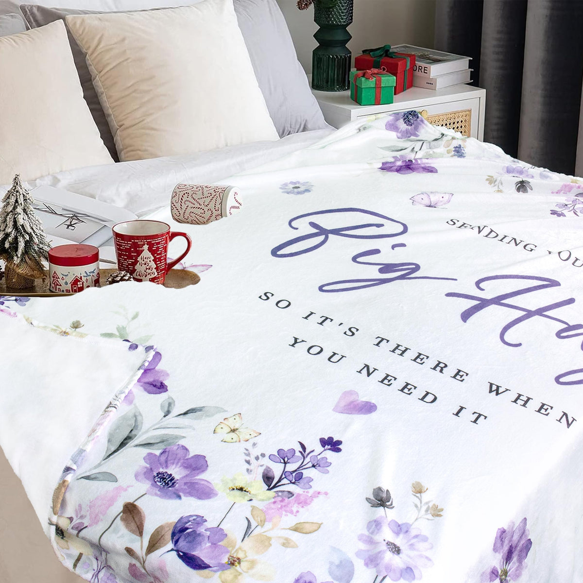 Yufobel breast cancer support gift blanket features a delicate purple floral pattern.