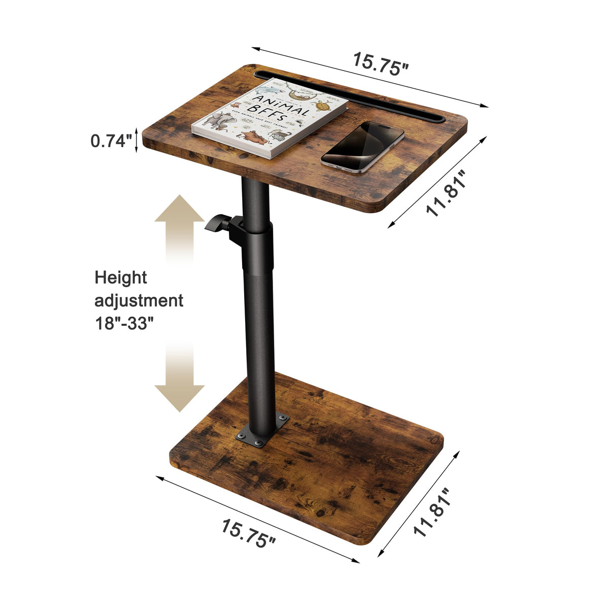 YUHFERA height-adjustable tray from 18 to 33 inches for customization.