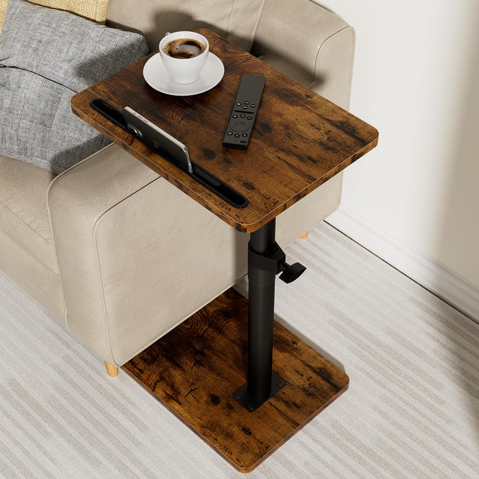 YUHFERA sofa armrest tray with 360° swivel for easy couch meals.