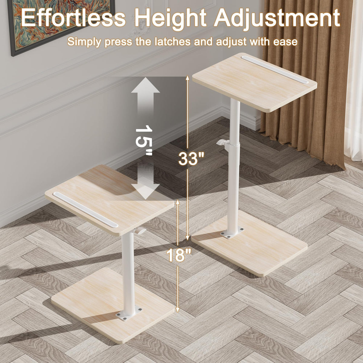 YUHFERA tray table with C-shaped base slides under furniture for stable, wobble-free meals.