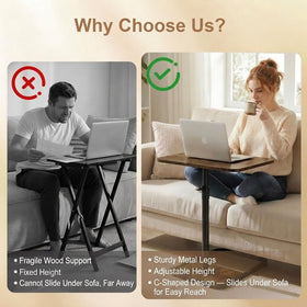 YUHFERA table top measures 15.7 by 18.7 inches for laptops or meals.