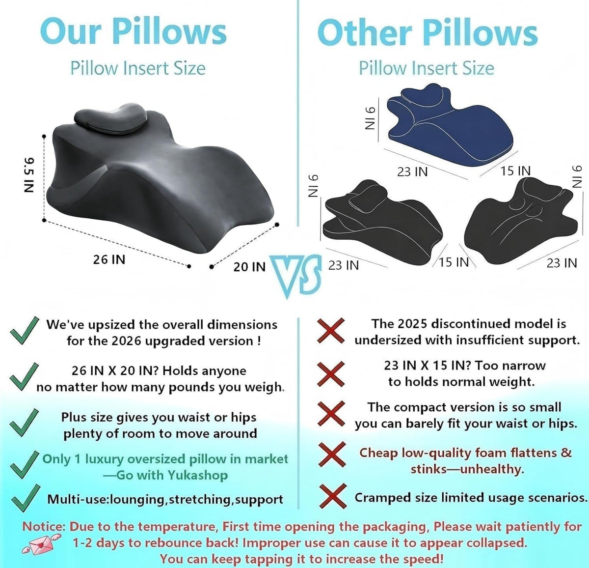 Yukashop large body pillow contoured back support aligns the spine.