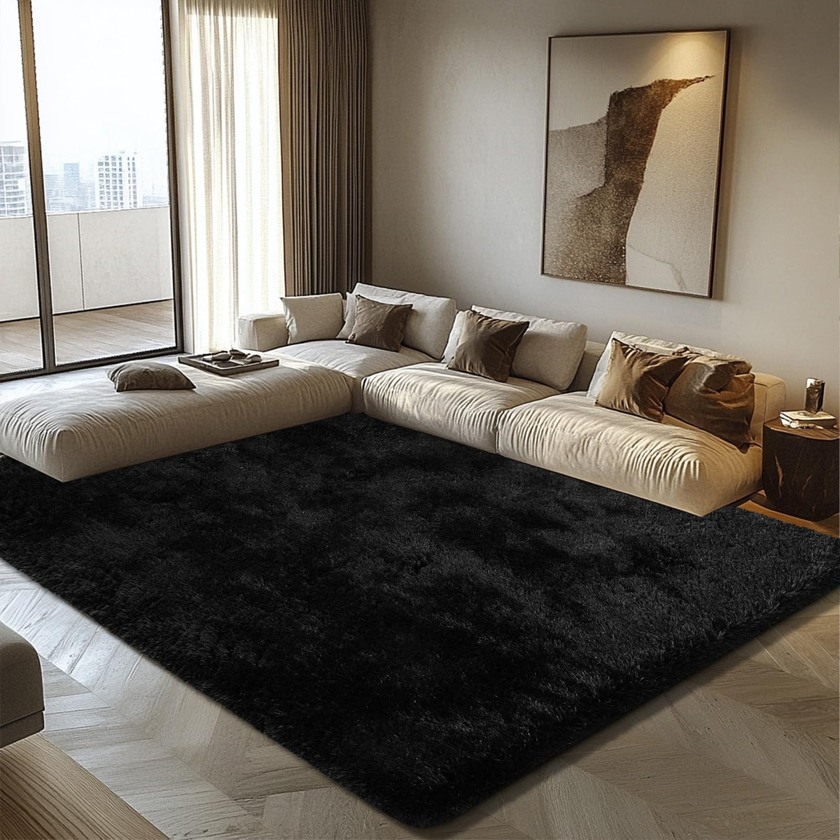Yulidayang 6x9 fluffy rug in living room adds warm, inviting ambiance.