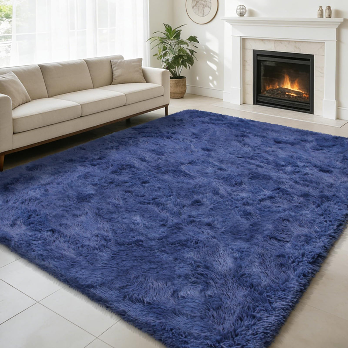 Yulidayang 8x10 fluffy area rug in blue adds cozy warmth to living spaces.