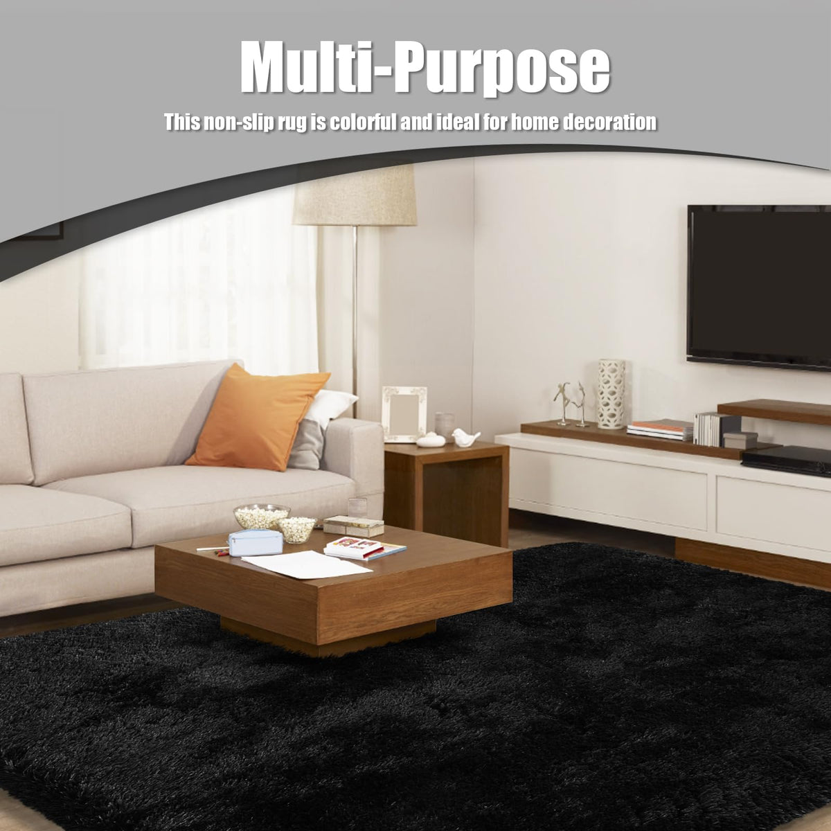 Yulidayang 8x10 fluffy rug with easy-care fibers for quick cleaning.