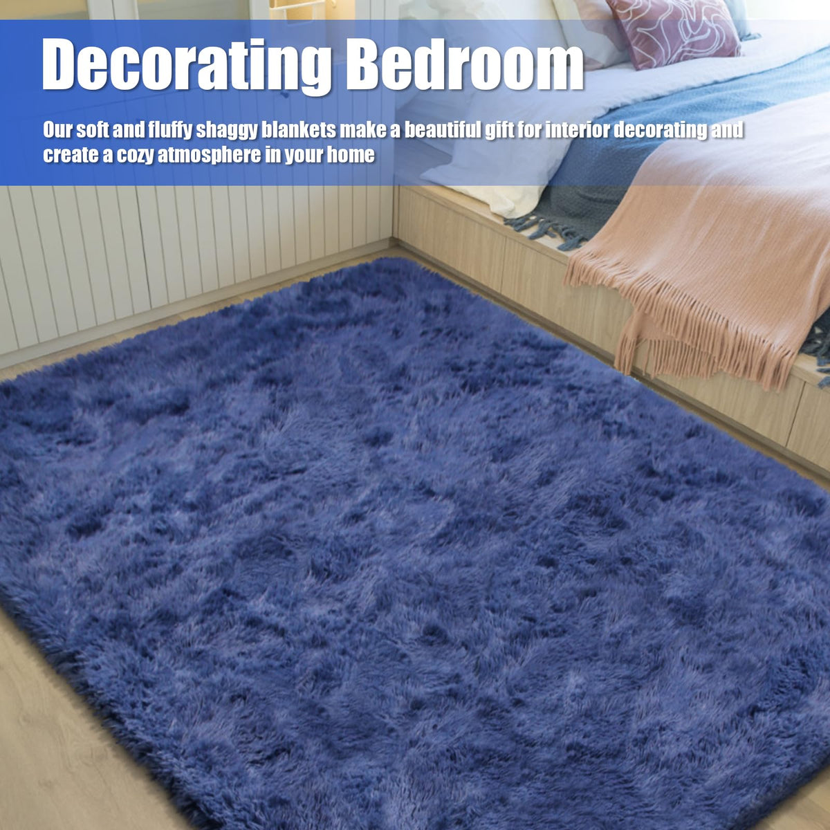 Yulidayang soft nursery blue rug creates a gentle play area.