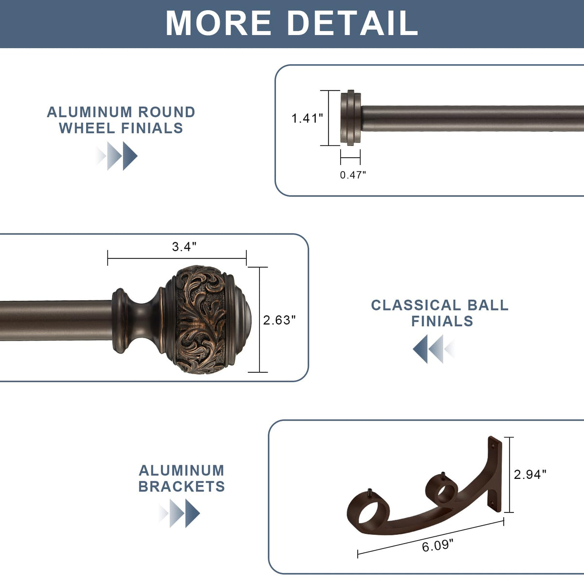 YuMierle back 5/8-inch rod is ideal for sheer panels and light filtration.