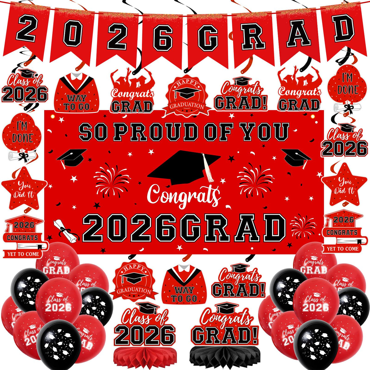 Yunfan 59Pcs graduation banner creates a bold backdrop for photos