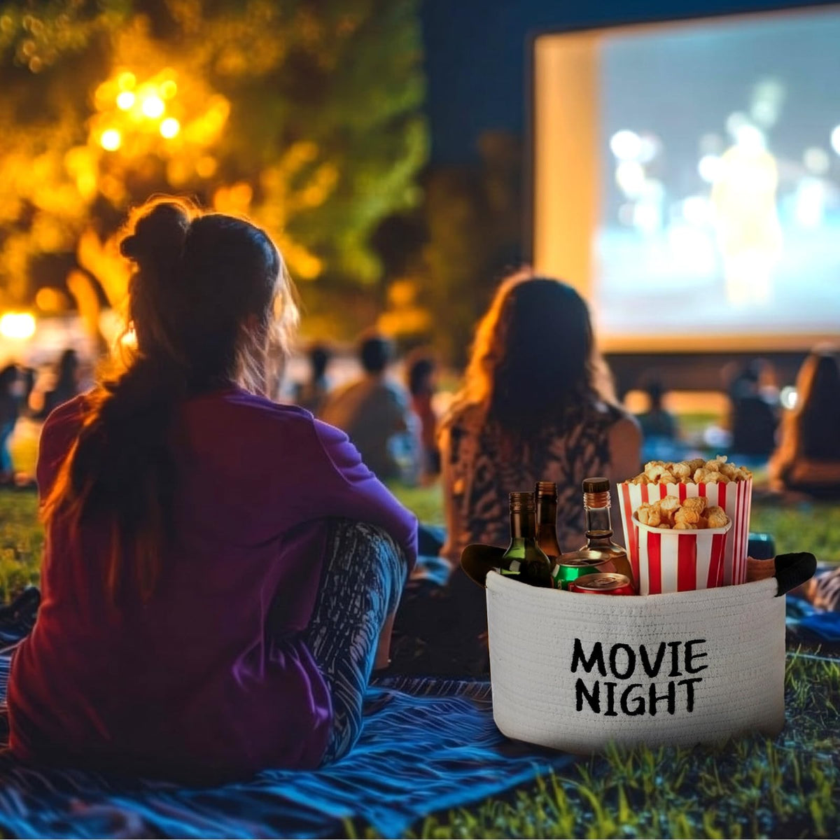 Yungyan black Movie Night Basket ready to blend with decor.
