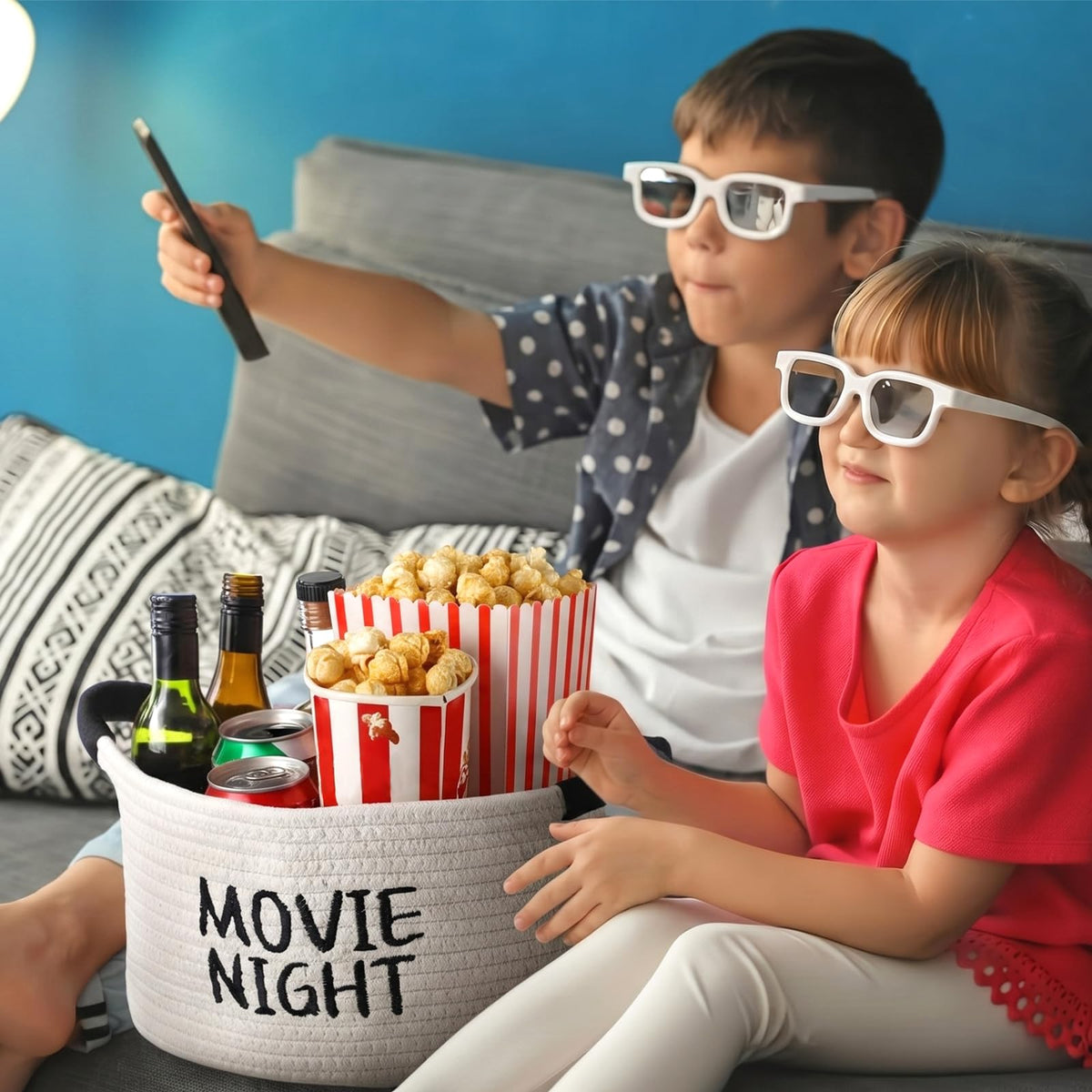Yungyan folded Movie Night Basket stored compactly in small spaces.
