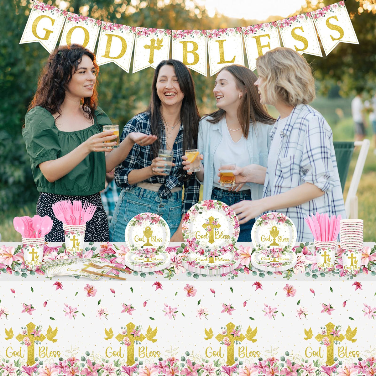 Yungyan God Bless baptism banner: reusable decor for photo moments and announcements