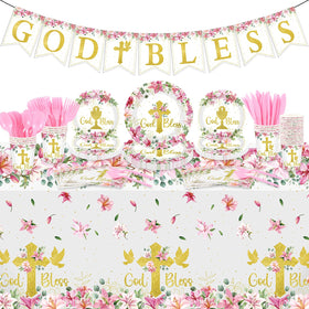 Yungyan God Bless baptism dessert plates 7in: sturdy disposables for celebratory servings