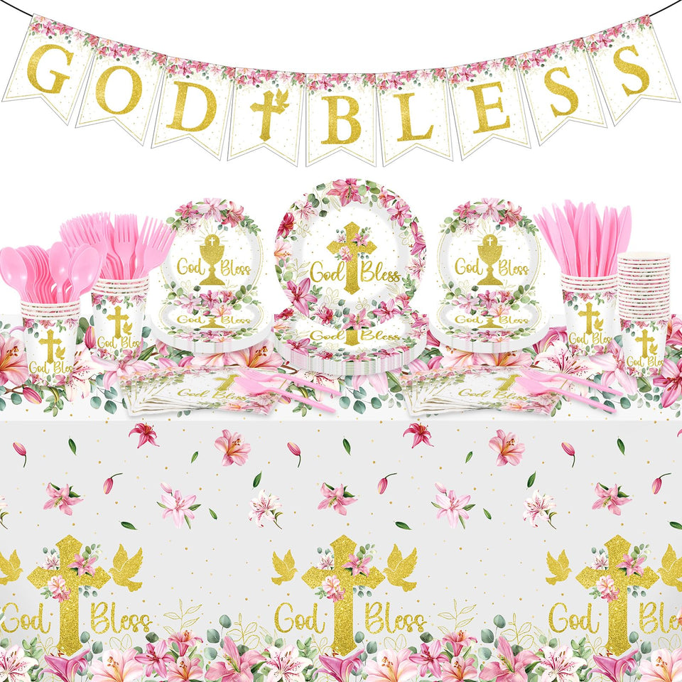 Yungyan God Bless baptism dessert plates 7in: sturdy disposables for celebratory servings
