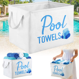 Yungyan pool towel storage basket front view with blue and white design for poolside organization