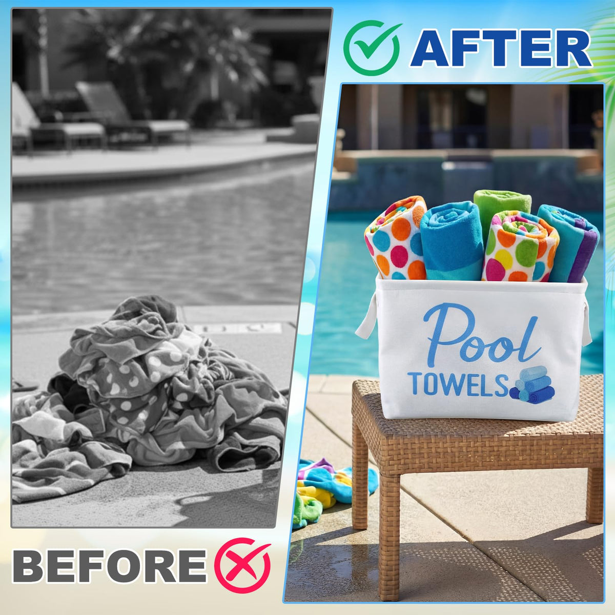 Yungyan pool towel storage basket sturdy handle for easy carrying
