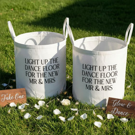 Yungyan white felt basket holding glow sticks for party decor