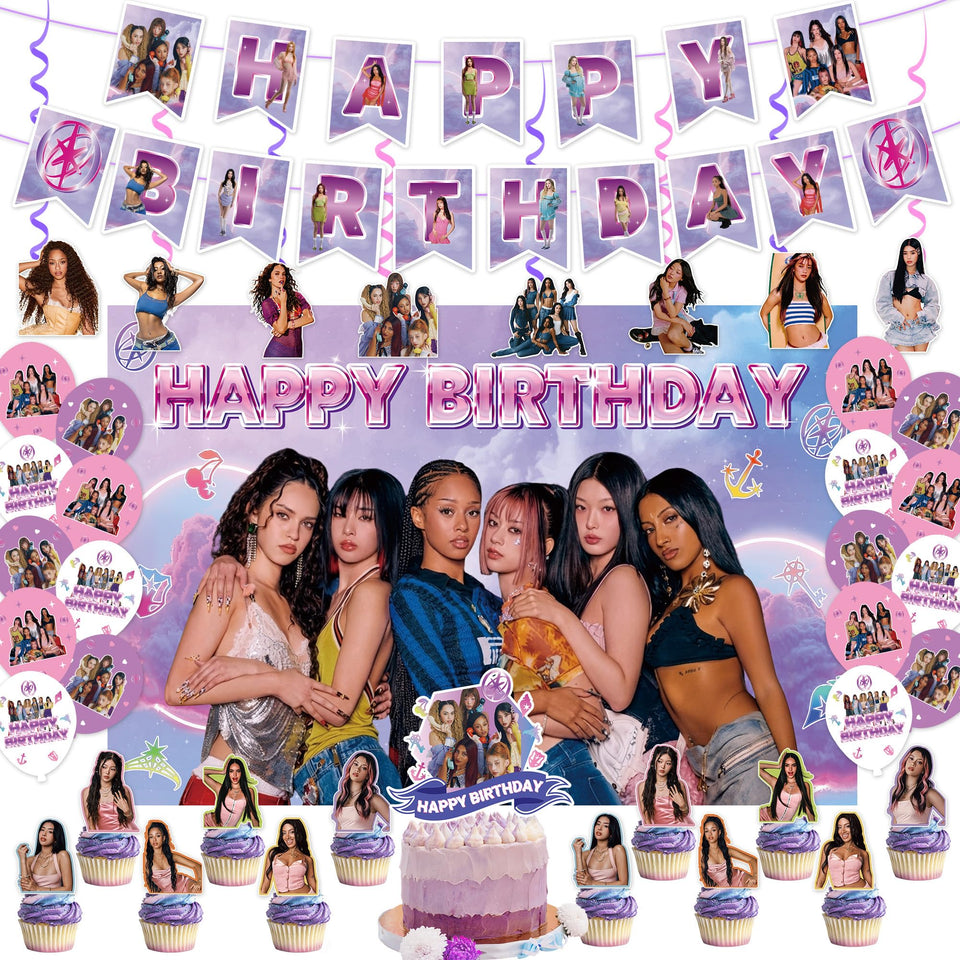 YUNKELIU birthday banner for fan celebrations in purple pink tones