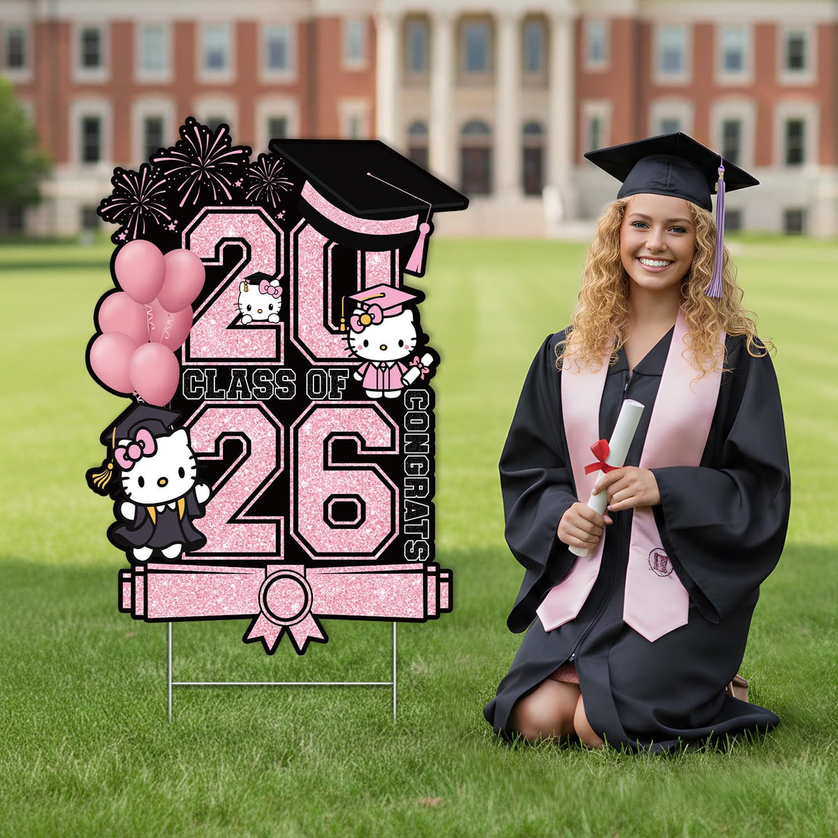 YUNKELIU class of 2026 banner with glitter letters for photo backdrops