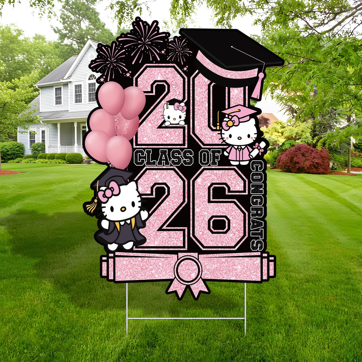 YUNKELIU pink graduation yard sign 80x57cm for outdoor celebration