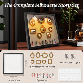 YunPuff shadow box figurines accompany photos for a warm memory display