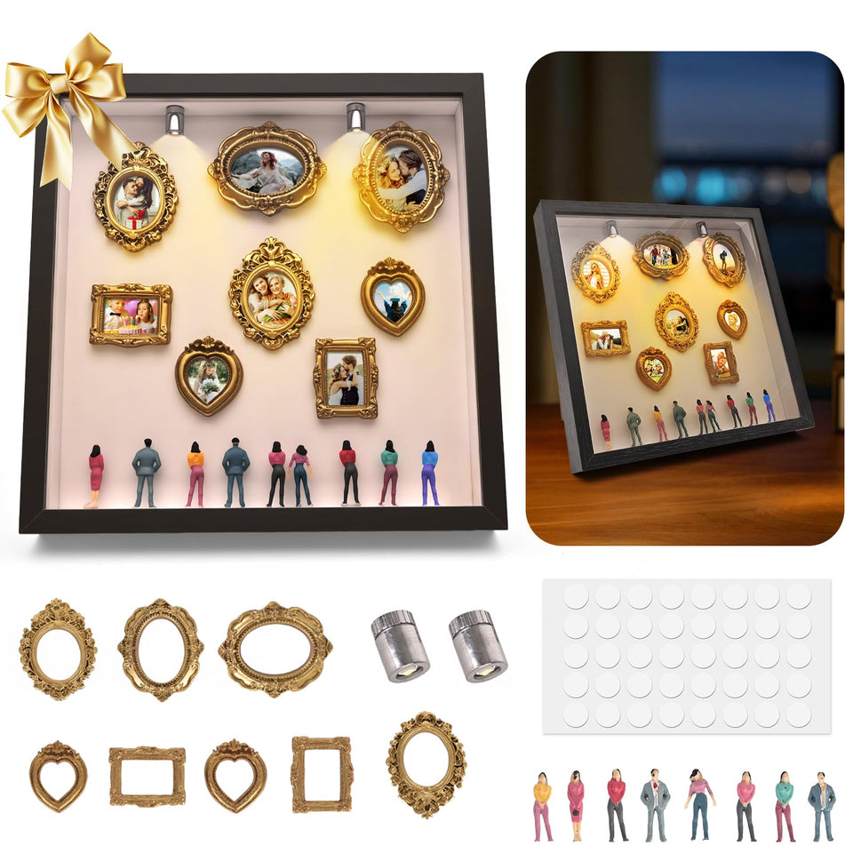 YunPuff DIY mini museum shadow box with gold frames for cherished memories on wall
